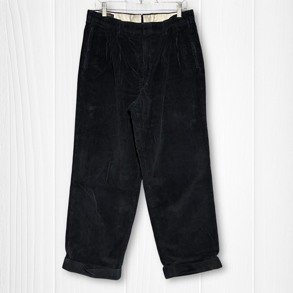 Vintage Brooks Brothers Corduroy Pleated Cuffed Trousers USA Mens 37 Navy Blue